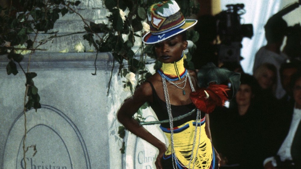 Debra Shaw in John Galliano's first Christian Dior show, the Masai couture collection, for spring 1997