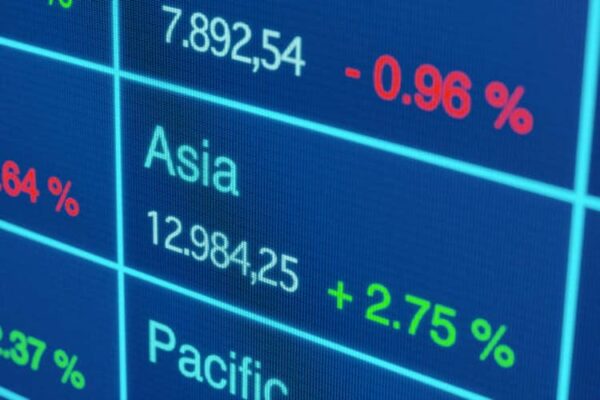 Asian stock market moving up. Positive percentage index change.