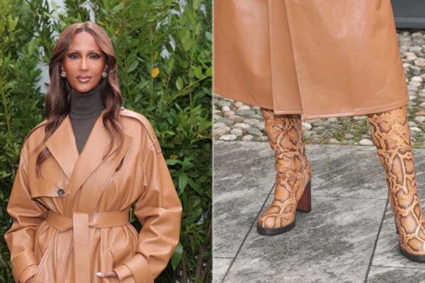 Iman Bowie arrives at the Tod's fashion show during the Milan Womenswear spring 2026 on Friday wearing the brand's Python Boots in Yellow.