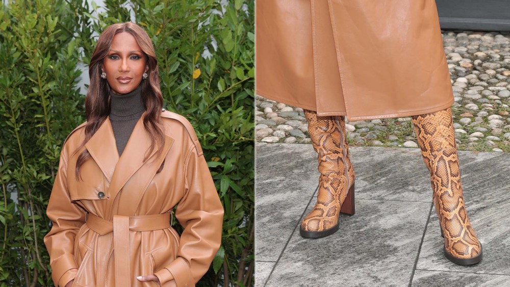 Iman Bowie arrives at the Tod's fashion show during the Milan Womenswear spring 2026 on Friday wearing the brand's Python Boots in Yellow.