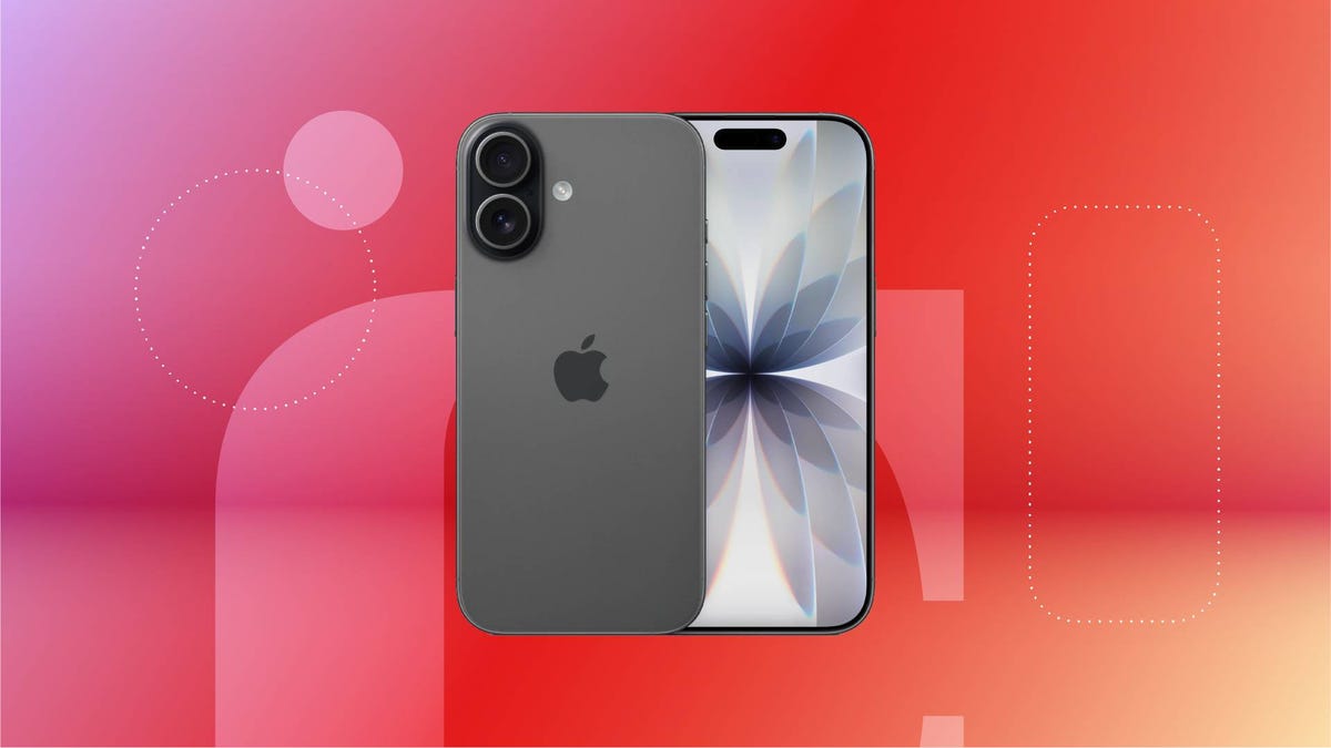 A black iPhone against a red gradient CNET background.