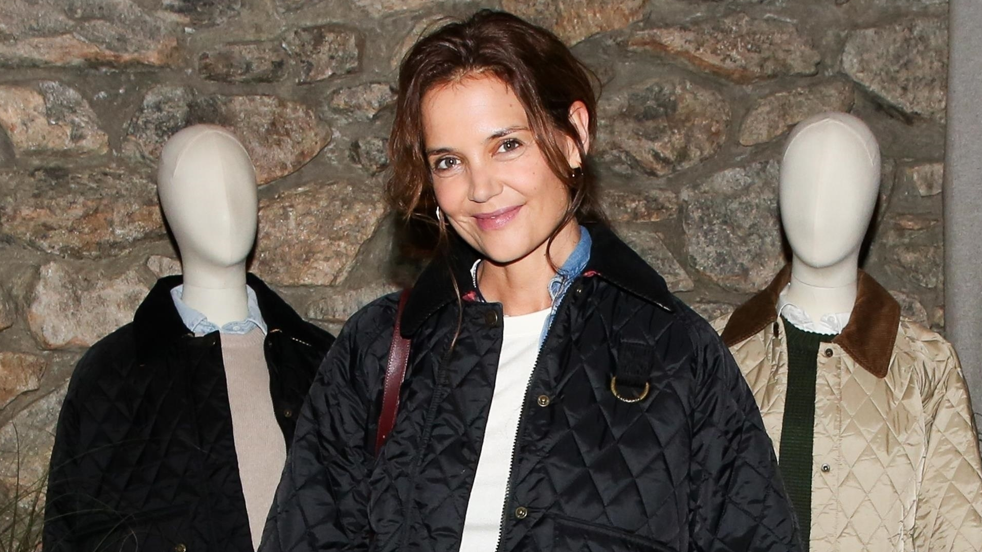 Katie Holmes brought back the barn jacket trend from fall 2024 at an upstate New York City event