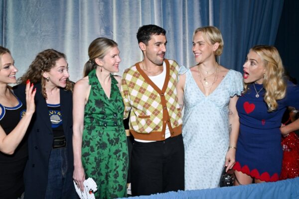 Madeline Brewer, Micaela Diamond, Lily Rabe, Christopher Abbott, Tommy Dorfman, and Busy Philipps front row at the Susan Alexandra x Rachel Antonoff Dog Show 2026.