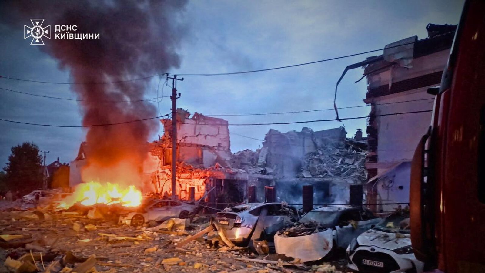 The aftermath of a Russian strike on a neighbourhood outside Kyiv. Pic: State Emergency Service of Ukraine/Reuters