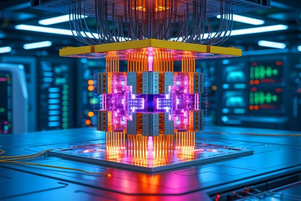 Illustration of China's Zuchongzhi 3.0 quantum processor showcasing its advanced qubit configuration and technological prowess.