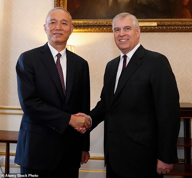 Prince Andrew met Cai Qi, the alleged 'spymaster' at the heart of the collapsed China spy case, at least three times (pictured: the pair in 2018)