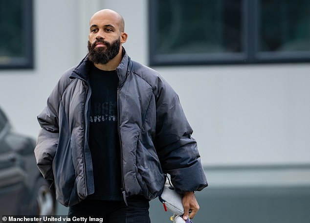 Bryan Mbeumo, pictured reporting for Man United training on Thursday, is back from international duty where he was reportedly trying to persuade Carlos Baleba to join
