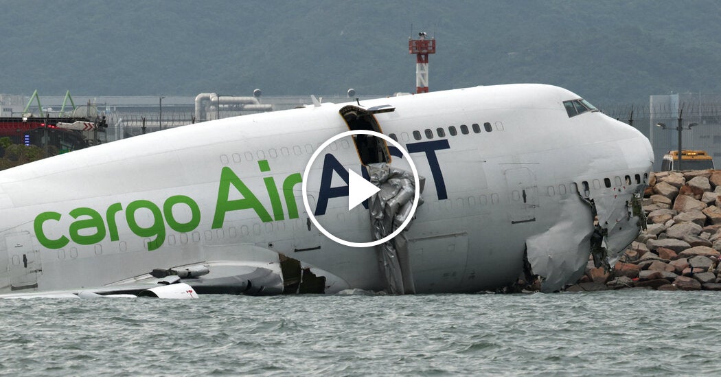 Cargo Plane Slides Off Runway in Hong Kong