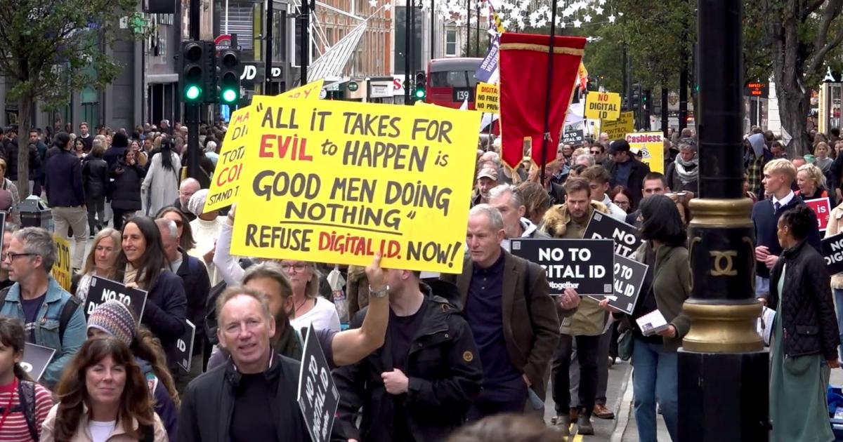 Thousands march through London in protest against digital ID plans