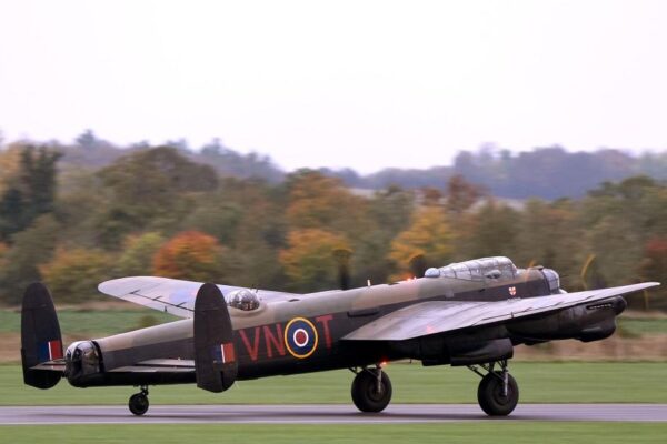 UK’s last flying Lancaster bomber touches down for maintenance work