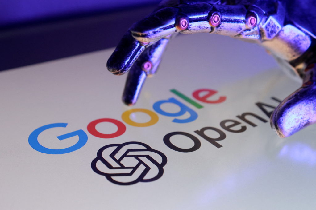 Illustration shows Open AI and Google logos