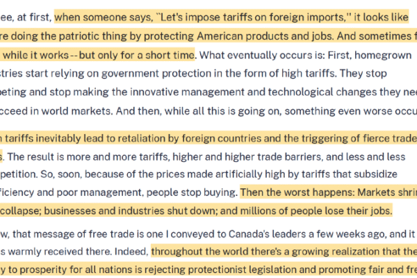 Read excerpts from Reagan’s 1987 speech on tariffs