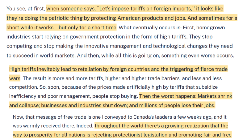 Read excerpts from Reagan’s 1987 speech on tariffs