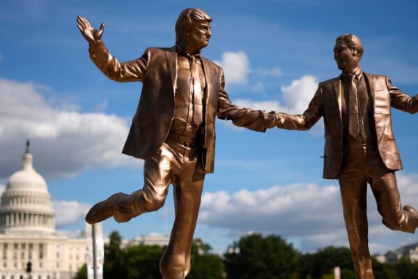 Statue of Trump and Epstein holding hands returns to National Mall