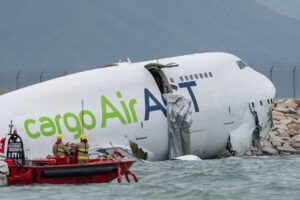 Two ground staff killed at Hong Kong airport after cargo plane and vehicle go into the sea