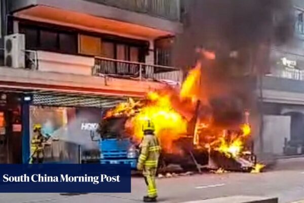 Dump truck catches fire in Hong Kong’s Causeway Bay shopping district
