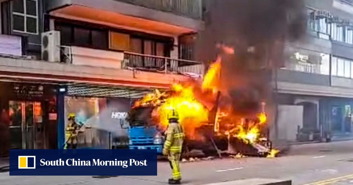 Dump truck catches fire in Hong Kong’s Causeway Bay shopping district