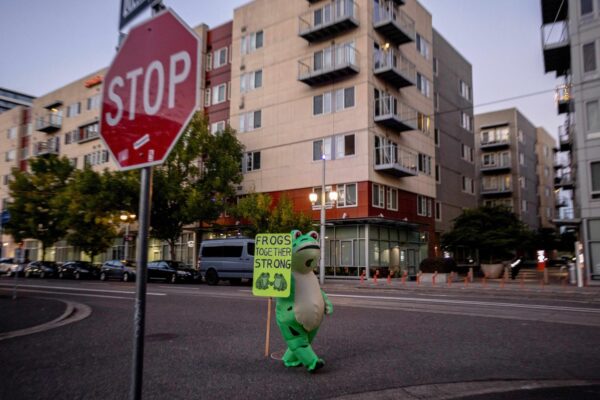 In Portland, activists use humor to counter Donald Trump's apocalyptic portrayal of the city