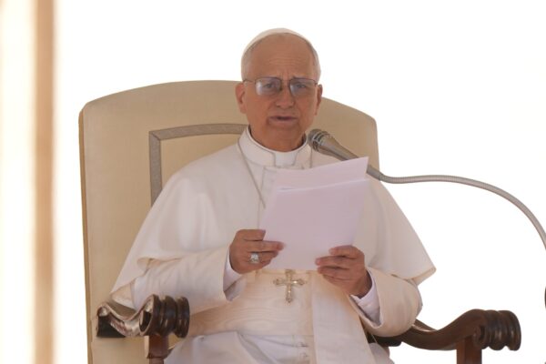 Pope Leo XIV holds his weekly general audience in St. Peter's Square, at the Vatican, on Oct. 8.