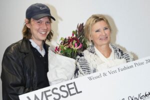 Nicklas Skovgaard and Nina Wedell-Wedellsborg, founder of Wessel & Vett Fashion Prize.