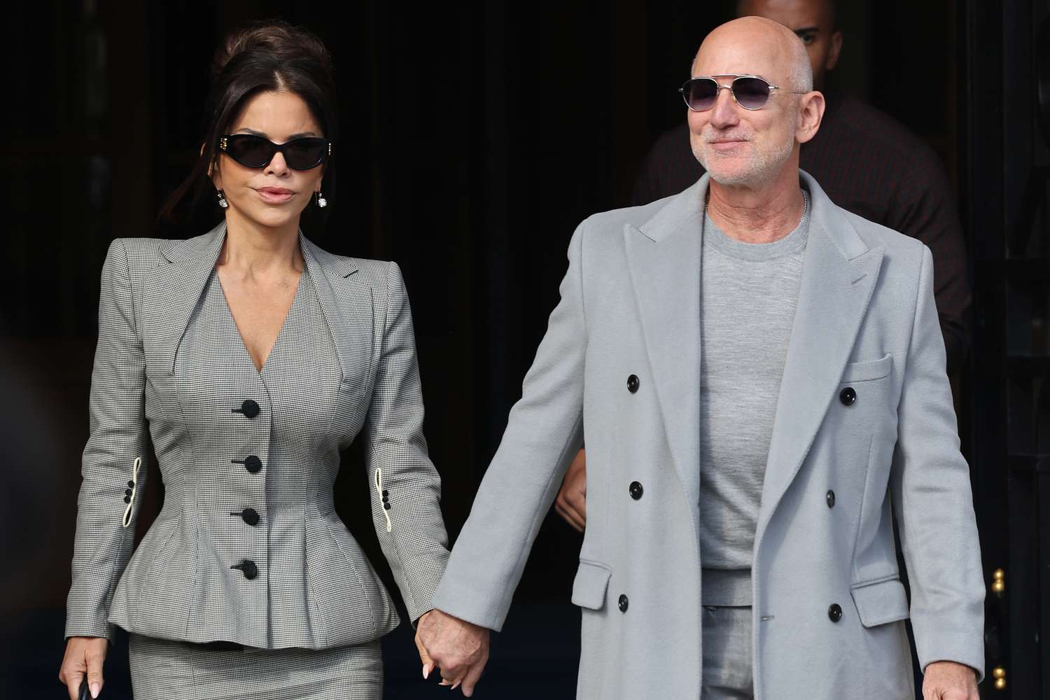 Jeff Bezos and Lauren Sánchez Bezos Twin in Gray During Paris Fashion Week