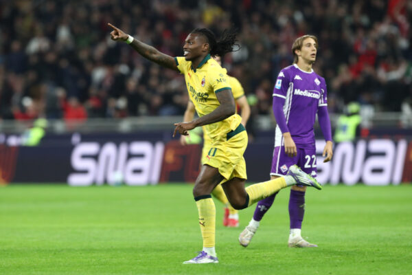 MILAN, ITALY - OCTOBER 19: Rafael Leao of AC Milan celebrates scoring his team