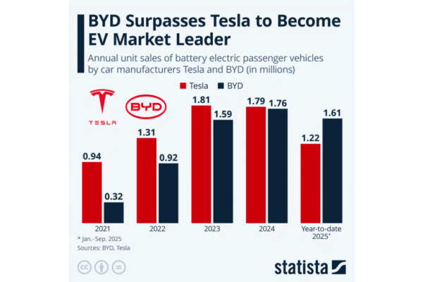 bne IntelliNews - BYD surpasses Tesla to become EV market leader – Statista