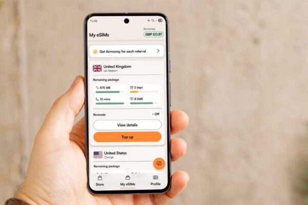 Airalo app redesign on an Android phone