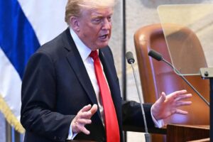 Trump hails "historic dawn of a new Middle East" in speech to Israel's Knesset