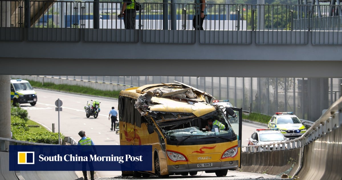 14 injured after Hong Kong coach strikes footbridge, loses front roof section
