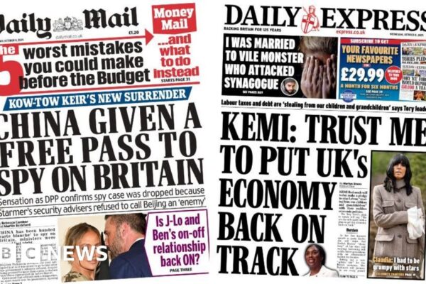 Newspaper headlines: 'China given a free pass' and 'Kemi: trust me'