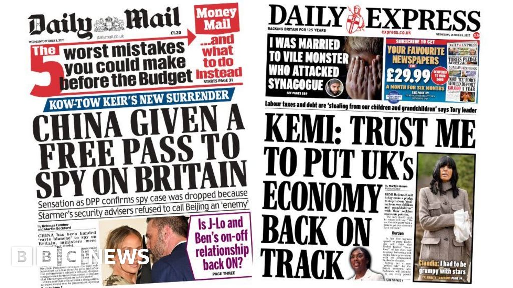 Newspaper headlines: 'China given a free pass' and 'Kemi: trust me'
