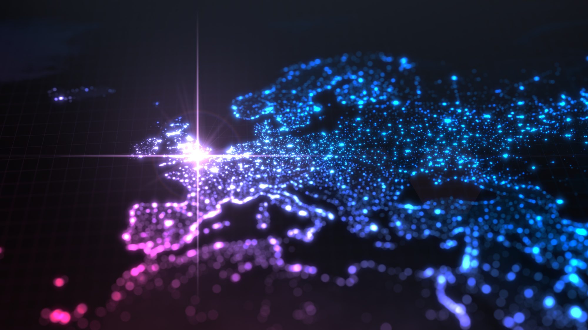 power of england, energy beam on london. dark map with illuminated cities and human density areas. 3d illustration