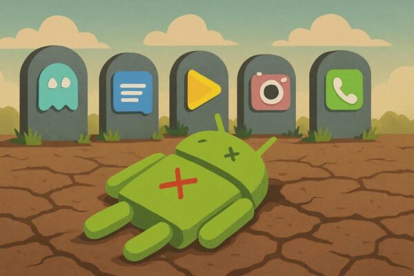 Collage of five discontinued Android app icons, once beloved on Google Play