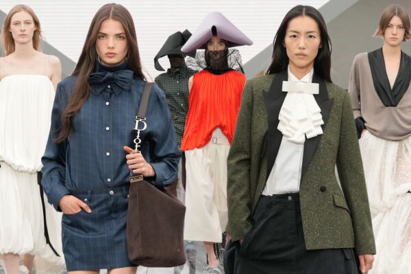 a group of models leaving the dior spring 2026 fashion show wearing jonathan anderson's new designs