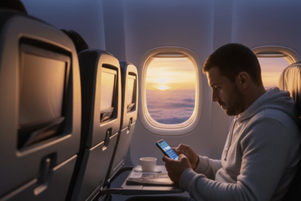 Using a cell phone on board. [Picture = AI-generated image]