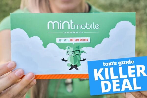 a Mint Mobile sim card envelope with a deal badge