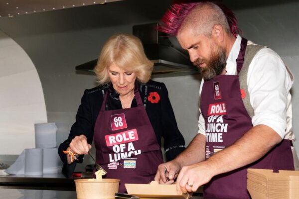 Spudman and Camilla serve jacket potatoes in whirlwind moment