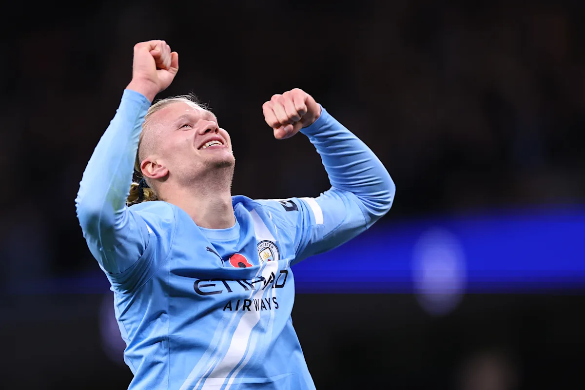 Ruthless Erling Haaland double fires Man City to second