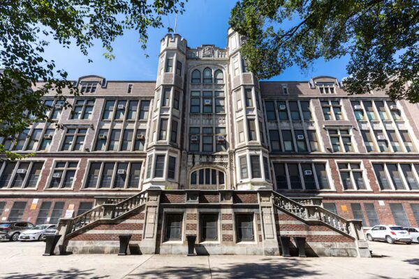 Frankford High, on Oxford Avenue in Philadelphia. Frankford students are required to lock up their cell phones in lockers outside the building; phones were stolen last week, prompting concern over the safety of students' property and tension, including serious fights.