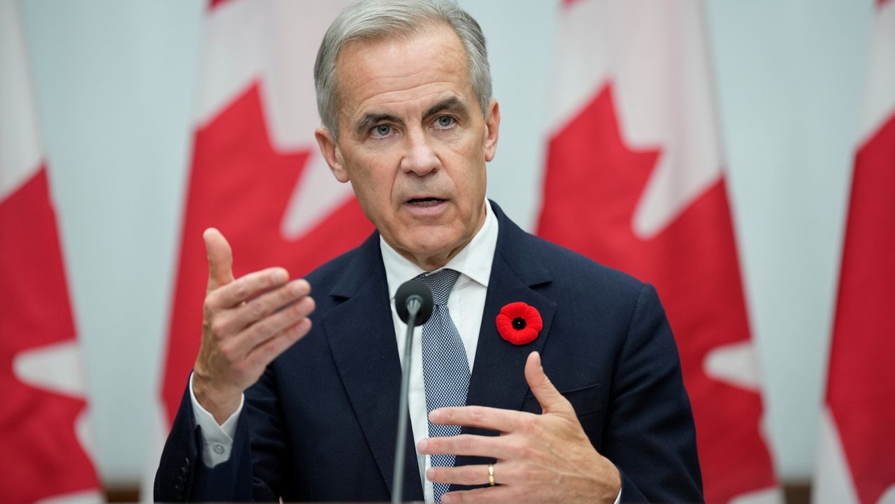 Canada's Prime Minister Mark Carney speaks during a news conference following the APEC Summit in Gyeongju, South Korea, Saturday, Nov. 1, 2025. (Adrian Wyld/The Canadian Press via AP)