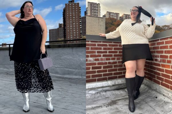 Sarah Chiwaya wearing the same little black dress two ways