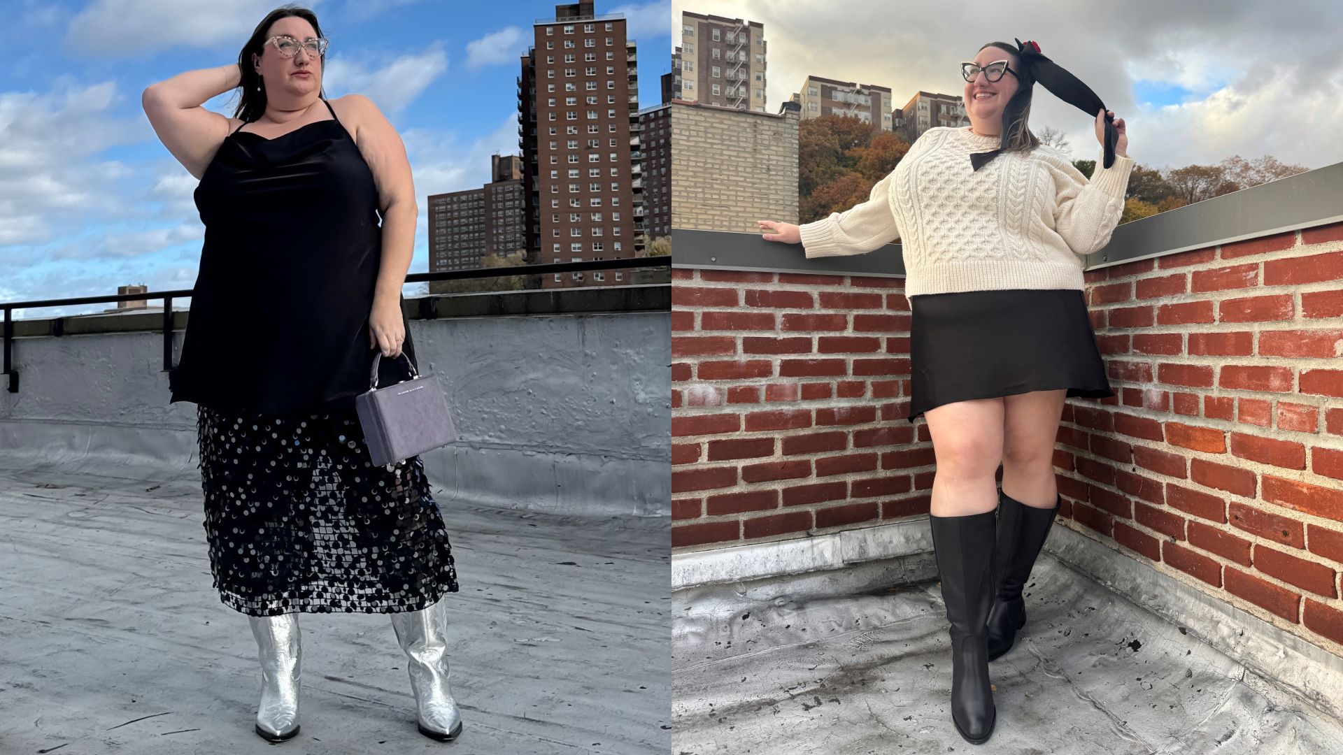 Sarah Chiwaya wearing the same little black dress two ways