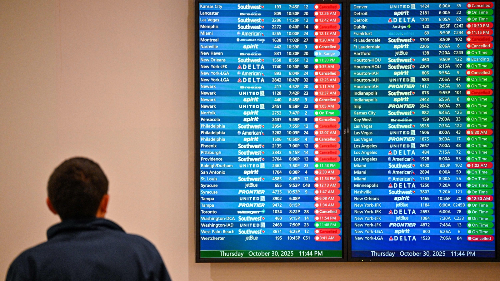 Flight delays across US airports as government shutdown nears one-month mark