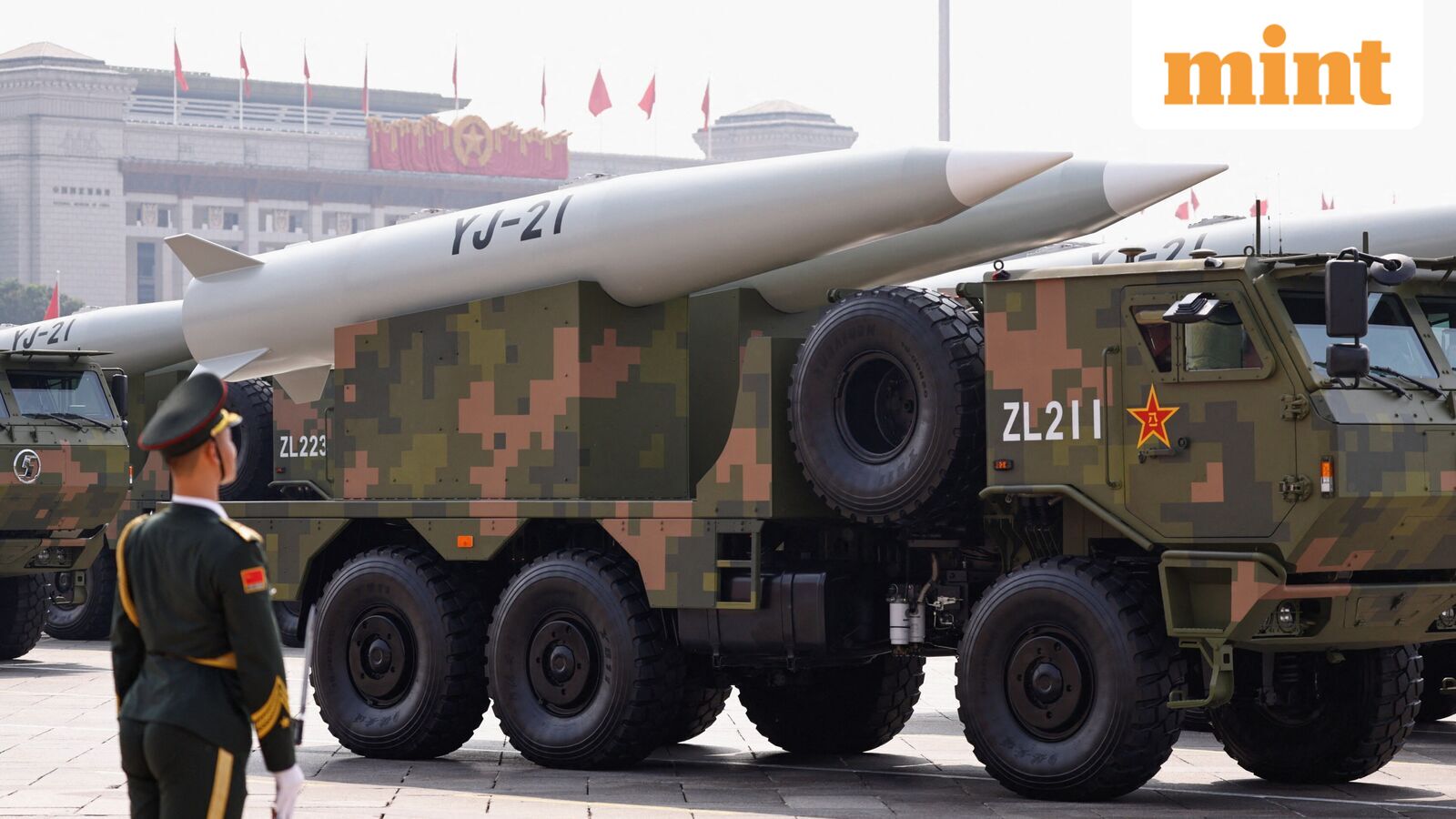 A member of the People's Liberation Army stands as the strategic strike group displays YJ-21 missiles during a military parade to mark the 80th anniversary of the end of World War Two, in Beijing, China, September 3, 2025.