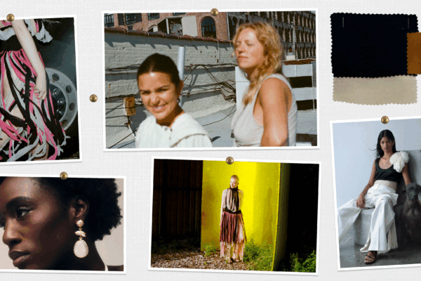 a grid of images featuring women designers and their work and a mood board gif