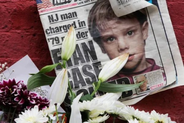 A newspaper with a photograph of Etan Patz is seen on May 28, 2012, at a makeshift memorial in the SoHo neighborhood of New York, where Patz lived before his disappearance on May 25, 1979. - Mark Lennihan/AP/File