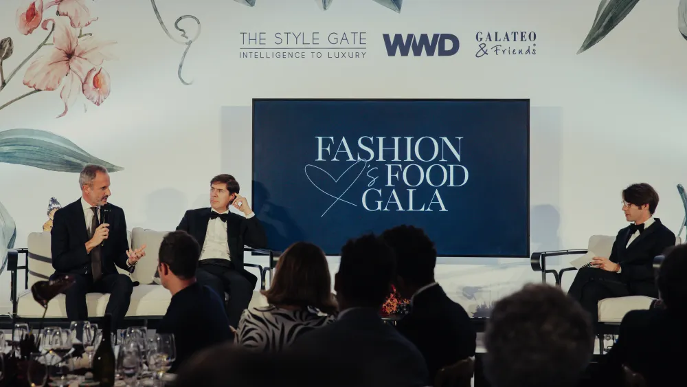 Giampaolo Grossi, Stefano Canali and Martino Carrera at the Fashion Loves Food Gala at Palazzo Parigi Hotel in Milan