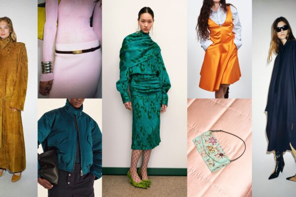 camel, pink, teal, pistachio, orange, and navy winter fashion color trends 2026 at Khaite, Victoria Beckham, JW Anderson, Tory Burch, JW Anderson, Valentino Resort 2026