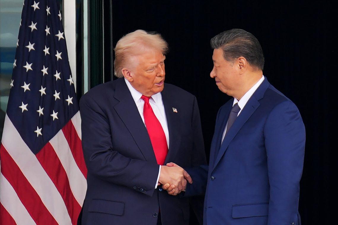 Oct. 30: U.S. President Donald Trump and Chinese President Xi Jinping shake hands as they depart following a bilateral meeting in Busan, South Korea.